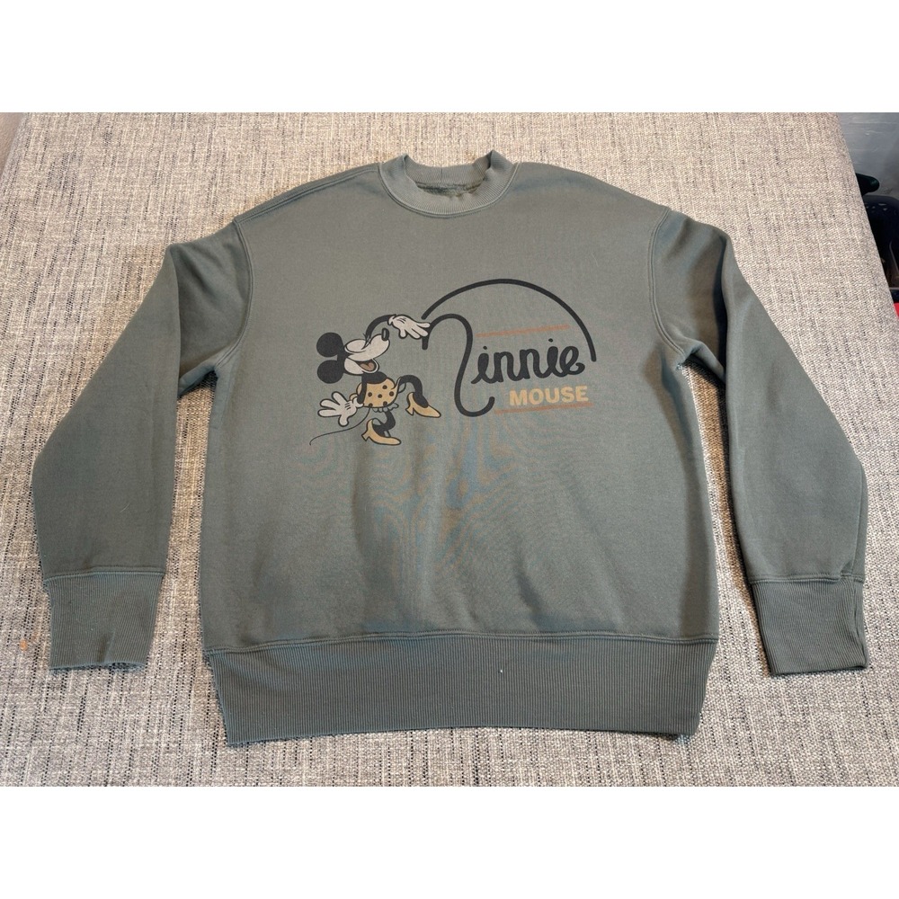Disney Parks Apparel Minnie Mouse WOMENS Medium Olive Green Pullover Sweatshirt